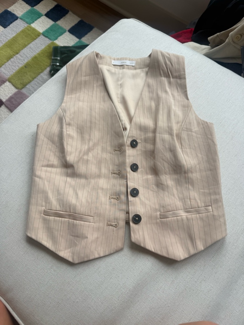 Mango Beige Pinstripe Tailored Vest